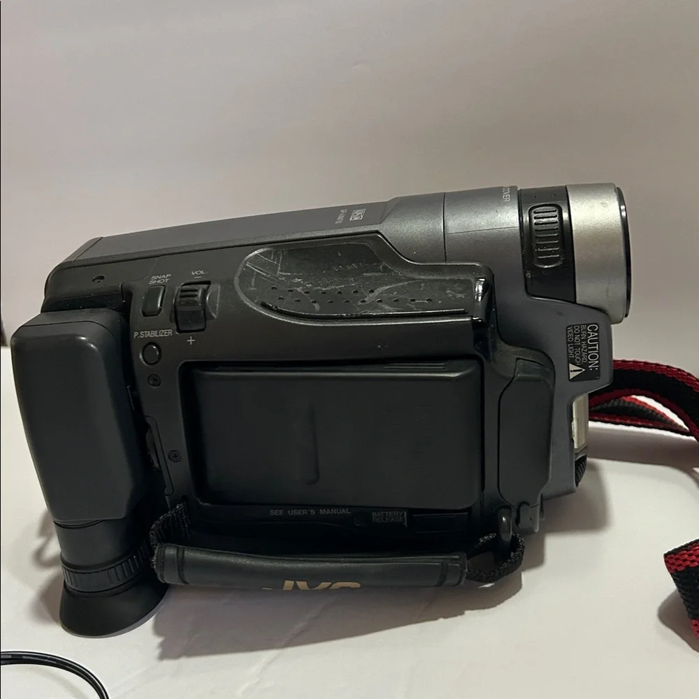 Compact VHS Camcorder in Gray with Red/Black Strap